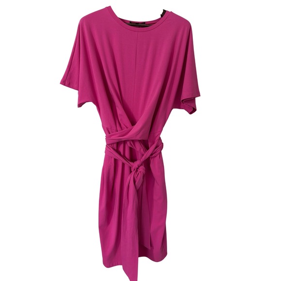 ELOQUII Pink Knot Front Tie Waist Dress Plus Size 18 Cotton Stretch - Picture 2 of 6